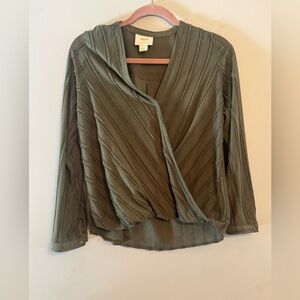 Anthropologie Olive Green Textured Wrap Blouse